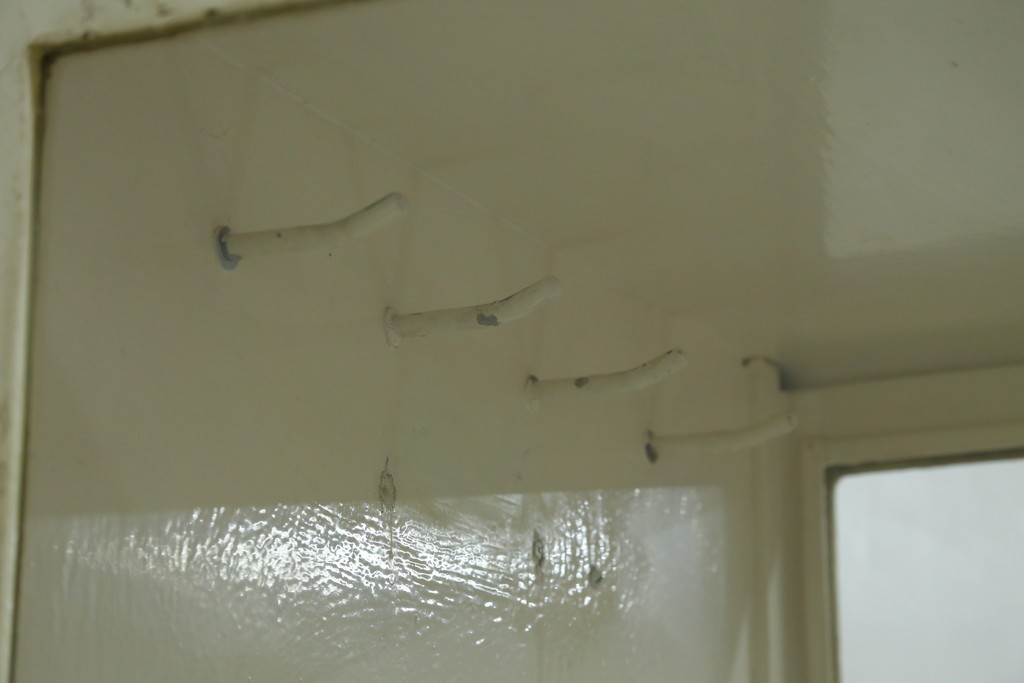 フランスアンティーク　アイアンフレーム　ペイント　縦型　シャビーシックな雰囲気が魅力のメディカルキャビネット　(R-081792)