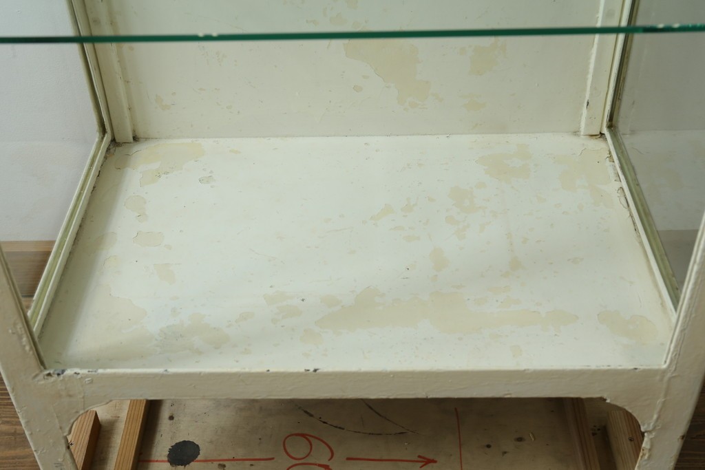 フランスアンティーク　アイアンフレーム　ペイント　縦型　シャビーシックな雰囲気が魅力のメディカルキャビネット　(R-081792)