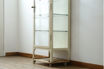 フランスアンティーク　アイアンフレーム　ペイント　縦型　シャビーシックな雰囲気が魅力のメディカルキャビネット　(R-081792)