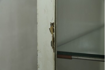 フランスアンティーク　アイアンフレーム　ペイント　縦型　シャビーシックな雰囲気が魅力のメディカルキャビネット　(R-081792)