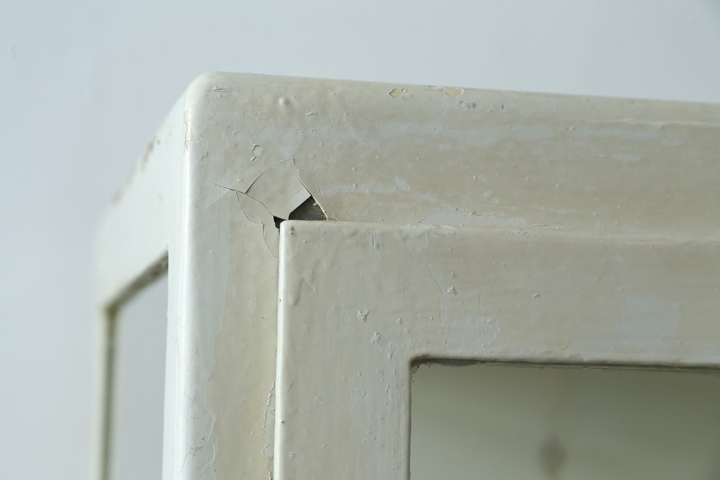 フランスアンティーク　アイアンフレーム　ペイント　縦型　シャビーシックな雰囲気が魅力のメディカルキャビネット　(R-081792)