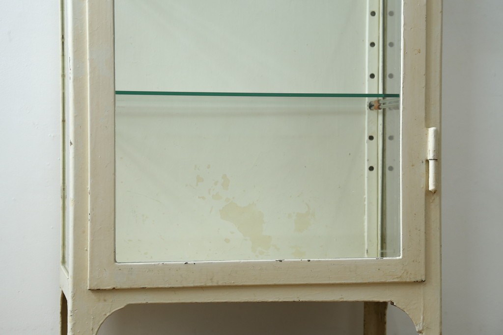 フランスアンティーク　アイアンフレーム　ペイント　縦型　シャビーシックな雰囲気が魅力のメディカルキャビネット　(R-081792)