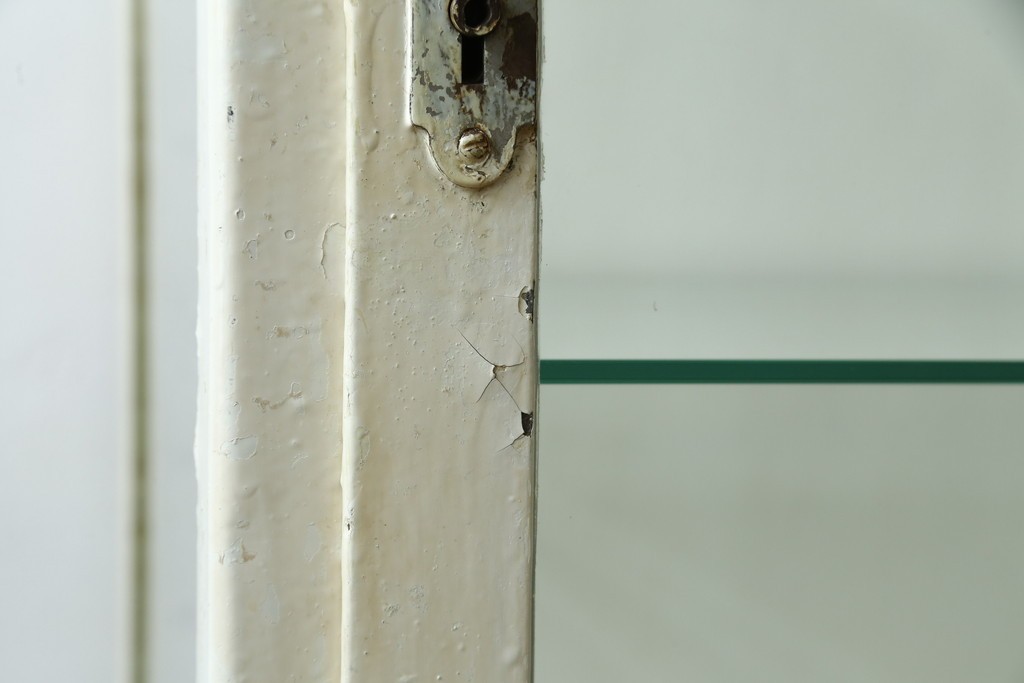 フランスアンティーク　アイアンフレーム　ペイント　縦型　シャビーシックな雰囲気が魅力のメディカルキャビネット　(R-081792)