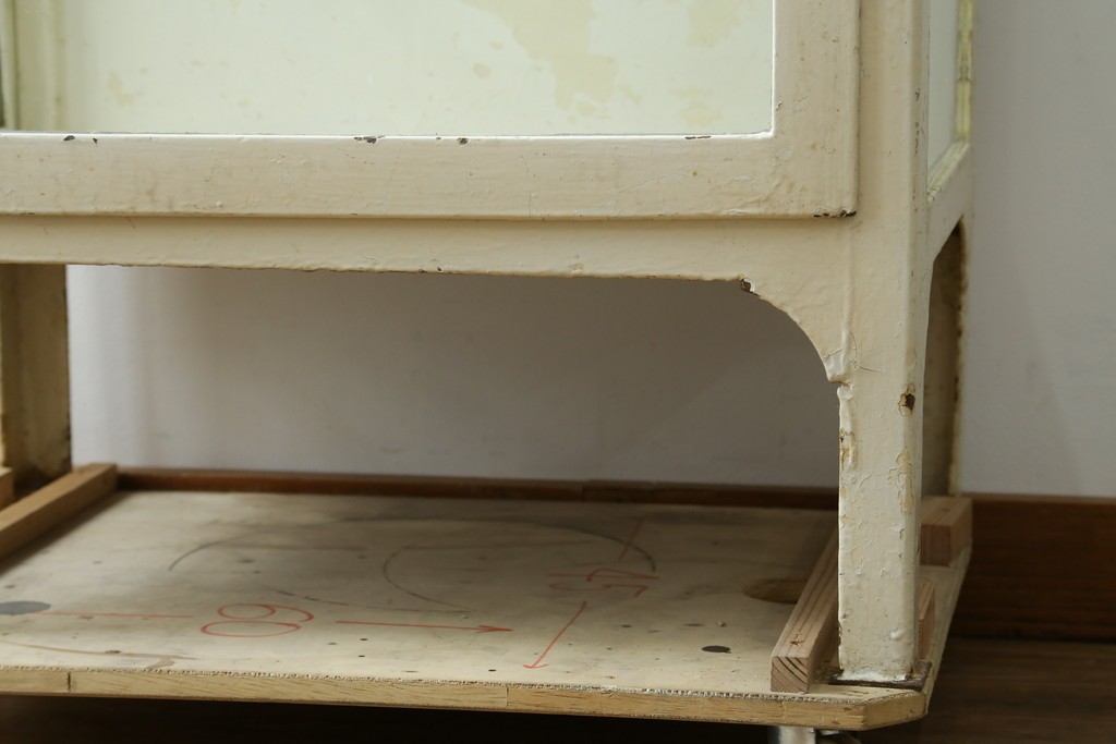 フランスアンティーク　アイアンフレーム　ペイント　縦型　シャビーシックな雰囲気が魅力のメディカルキャビネット　(R-081792)