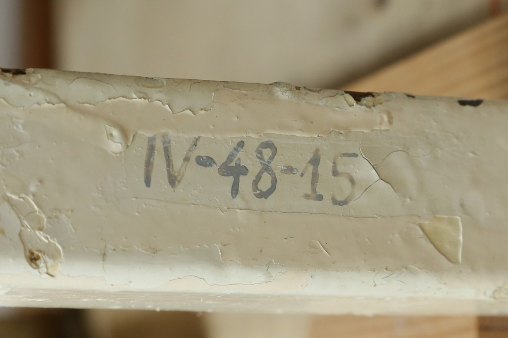 フランスアンティーク　アイアンフレーム　ペイント　縦型　シャビーシックな雰囲気が魅力のメディカルキャビネット　(R-081792)