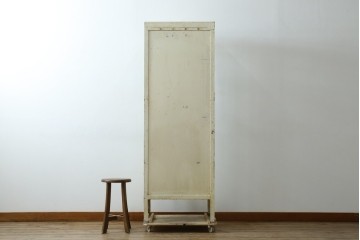 フランスアンティーク　アイアンフレーム　ペイント　縦型　シャビーシックな雰囲気が魅力のメディカルキャビネット　(R-081792)