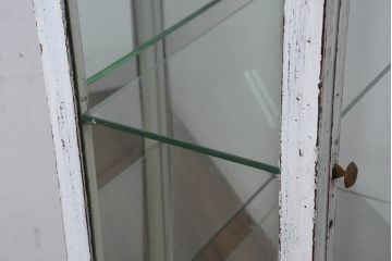 フランスアンティーク　フレンチシャビーな風合いが素敵な縦型ガラスケース(ガラスキャビネット、ショーケース、コレクションケース、陳列棚、飾り棚、戸棚、店舗什器)(R-081793)