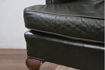 イギリスアンティーク　レザー(本革)　重厚感のある佇まいが魅力的なウィングバックソファ(ウイングバックソファ、1人掛け、1P、一人掛けソファ、アームチェア、店舗什器、英国)(R-081794)