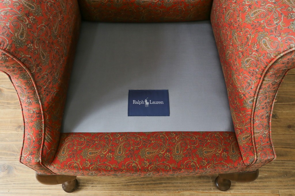 アメリカヴィンテージ　激レア!!幻の逸品　Ralph Lauren Home(ラルフローレン ホーム)　クラシカルな雰囲気漂うウィングバックソファ　定価約130万円　※退色あり　(R-081798)