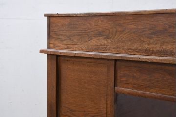 和製アンティーク　楢(ナラ)材・欅(ケヤキ)材　玉杢　昔懐かしい雰囲気漂う上開き天板のライティングデスク(ライティングビューロー、ワークデスク、在宅ワーク、在宅用、簿記机)(R-081806)