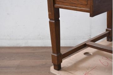 和製アンティーク　楢(ナラ)材・欅(ケヤキ)材　玉杢　昔懐かしい雰囲気漂う上開き天板のライティングデスク(ライティングビューロー、ワークデスク、在宅ワーク、在宅用、簿記机)(R-081806)