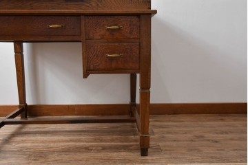 和製アンティーク　楢(ナラ)材・欅(ケヤキ)材　玉杢　昔懐かしい雰囲気漂う上開き天板のライティングデスク　(R-081806)