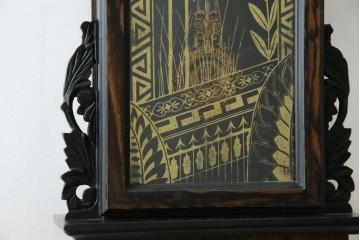 和製アンティーク　明治〜大正期　精工舎(SEIKOSHA、セイコー)　TRADE(S)MARK　黒柿材　立派な彫刻とユニークな振り子のデザインが魅力的な柱時計　(R-081830)