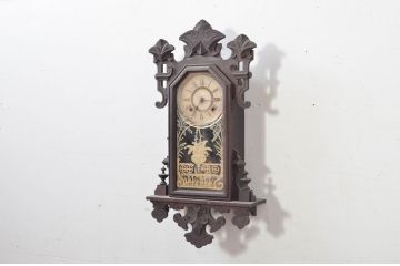 アメリカンアンティーク　ANSONIA(アンソニア)　美しい彫刻装飾の施された大正ロマンを感じる振り子時計(掛け時計、古時計、柱時計)(R-081834)
