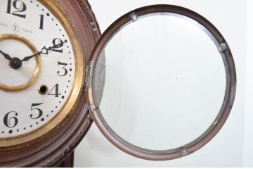 和製アンティーク　明治〜大正　愛知県時計製造共同組合(AICHIKEN　CLOCK-MAKERS'　UNION'S　MARK)　MADE(Y)TOKYO　レトロな雰囲気を高める掛け時計(柱時計、古時計、振り子時計)(R-081837)