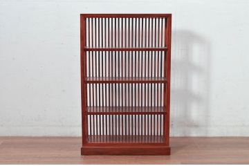 中古　美品　唐木　上品な縦格子が和の美しさを漂わせる小振りな飾り棚(陳列棚、花梨棚、ディスプレイラック、収納棚、オープンラック)(R-081847)