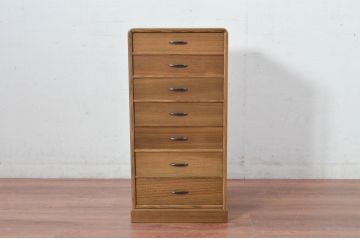 中古　未使用展示品　新古品　内部桐材　職人手作り　美しい柾目のシンプルな7段小引き出し(卓上収納、小物収納、サイドチェスト)(定価約15万円)(R-081851)