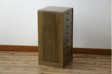 中古　未使用展示品　新古品　内部桐材　職人手作り　美しい柾目のシンプルな7段小引き出し(卓上収納、小物収納、サイドチェスト)(定価約15万円)(R-081851)
