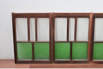  アンティーク建具　大正ロマンなお部屋に取り入れたい!色ガラス入りの窓4枚セット(ガラス戸、引き戸)(R-081860)