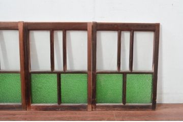  アンティーク建具　大正ロマンなお部屋に取り入れたい!色ガラス入りの窓4枚セット(ガラス戸、引き戸)(R-081860)