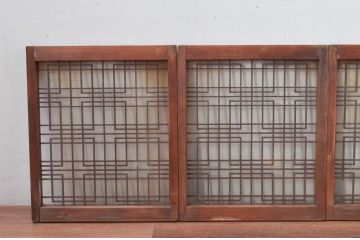 アンティーク建具　和の空間づくりにおすすめな組子入りガラス窓4枚セット(引き戸、ガラス戸)(R-081861)