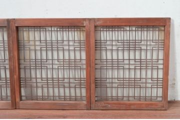 アンティーク建具　和の空間づくりにおすすめな組子入りガラス窓4枚セット(引き戸、ガラス戸)(R-081861)
