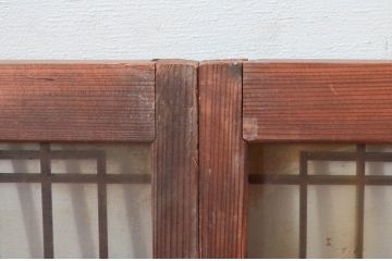 アンティーク建具　和の空間づくりにおすすめな組子入りガラス窓4枚セット(引き戸、ガラス戸)(R-081861)