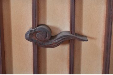 アンティーク建具　雲の図の彫刻がアクセントの格子の障子欄間1枚(明り取り、明かり取り)(R-081862)