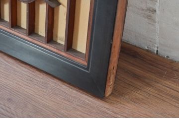 アンティーク建具　雲の図の彫刻がアクセントの格子の障子欄間1枚(明り取り、明かり取り)(R-081862)