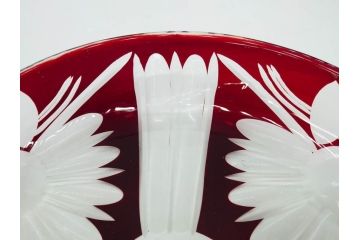 大正〜昭和初期　切子　色被せ　赤　約28cm　9.1寸　鮮やかな色のコントラストが美しいガラス皿(ボウル、硝子、大皿、和食器、九寸一分)(R-081866)