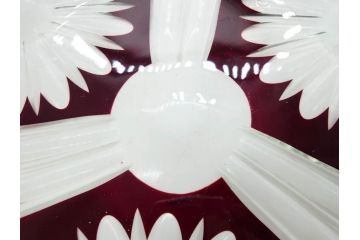 大正〜昭和初期　切子　色被せ　赤　約28cm　9.1寸　鮮やかな色のコントラストが美しいガラス皿(ボウル、硝子、大皿、和食器、九寸一分)(R-081866)