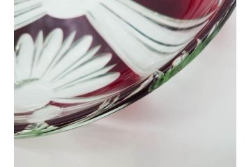 大正〜昭和初期　切子　色被せ　赤　約28cm　9.1寸　鮮やかな色のコントラストが美しいガラス皿(ボウル、硝子、大皿、和食器、九寸一分)(R-081866)