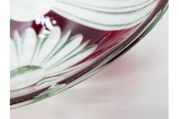 大正〜昭和初期　切子　色被せ　赤　約28cm　9.1寸　鮮やかな色のコントラストが美しいガラス皿(ボウル、硝子、大皿、和食器、九寸一分)(R-081866)