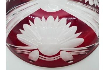 大正〜昭和初期　切子　色被せ　赤　約28cm　9.1寸　鮮やかな色のコントラストが美しいガラス皿(ボウル、硝子、大皿、和食器、九寸一分)(R-081866)