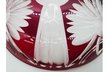 大正〜昭和初期　切子　色被せ　赤　約28cm　9.1寸　鮮やかな色のコントラストが美しいガラス皿(ボウル、硝子、大皿、和食器、九寸一分)(R-081866)