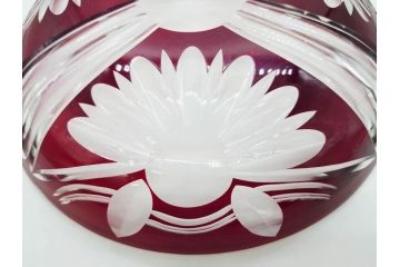 大正〜昭和初期　切子　色被せ　赤　約28cm　9.1寸　鮮やかな色のコントラストが美しいガラス皿(ボウル、硝子、大皿、和食器、九寸一分)(R-081866)