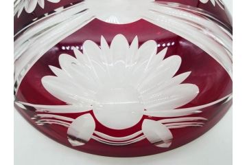 大正〜昭和初期　切子　色被せ　赤　約28cm　9.1寸　鮮やかな色のコントラストが美しいガラス皿(ボウル、硝子、大皿、和食器、九寸一分)(R-081866)