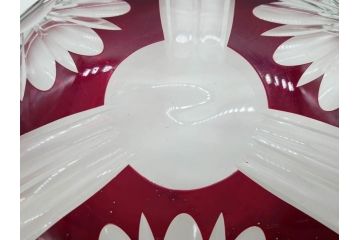大正〜昭和初期　切子　色被せ　赤　約28cm　9.1寸　鮮やかな色のコントラストが美しいガラス皿(ボウル、硝子、大皿、和食器、九寸一分)(R-081866)