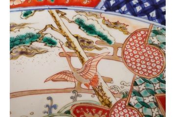 上手物　江戸期　古伊万里　色絵　山水松鶴　富士山　約56cm　1尺8寸　緻密な美しい絵付けに見惚れる大皿(尺皿、風景、和皿、和食器、一尺八寸)(R-081867)