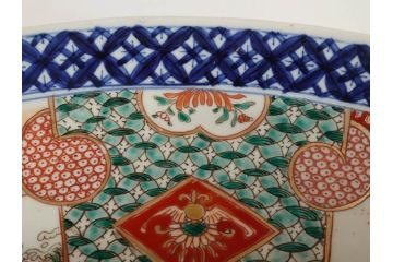 上手物　江戸期　古伊万里　色絵　山水松鶴　富士山　約56cm　1尺8寸　緻密な美しい絵付けに見惚れる大皿(尺皿、風景、和皿、和食器、一尺八寸)(R-081867)
