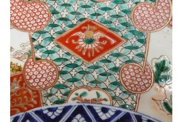上手物　江戸期　古伊万里　色絵　山水松鶴　富士山　約56cm　1尺8寸　緻密な美しい絵付けに見惚れる大皿(尺皿、風景、和皿、和食器、一尺八寸)(R-081867)