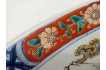 上手物　江戸期　古伊万里　色絵　山水松鶴　富士山　約56cm　1尺8寸　緻密な美しい絵付けに見惚れる大皿(尺皿、風景、和皿、和食器、一尺八寸)(R-081867)
