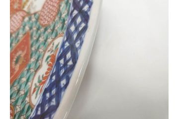 上手物　江戸期　古伊万里　色絵　山水松鶴　富士山　約56cm　1尺8寸　緻密な美しい絵付けに見惚れる大皿(尺皿、風景、和皿、和食器、一尺八寸)(R-081867)