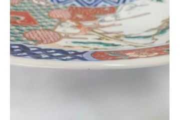 上手物　江戸期　古伊万里　色絵　山水松鶴　富士山　約56cm　1尺8寸　緻密な美しい絵付けに見惚れる大皿(尺皿、風景、和皿、和食器、一尺八寸)(R-081867)