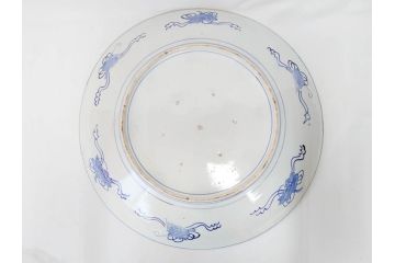 上手物　江戸期　古伊万里　色絵　山水松鶴　富士山　約56cm　1尺8寸　緻密な美しい絵付けに見惚れる大皿(尺皿、風景、和皿、和食器、一尺八寸)(R-081867)