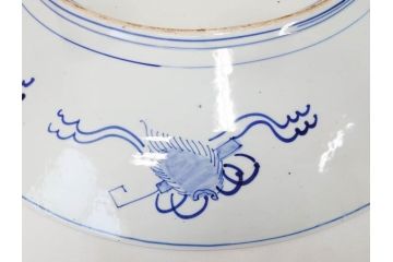 上手物　江戸期　古伊万里　色絵　山水松鶴　富士山　約56cm　1尺8寸　緻密な美しい絵付けに見惚れる大皿(尺皿、風景、和皿、和食器、一尺八寸)(R-081867)