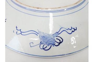 上手物　江戸期　古伊万里　色絵　山水松鶴　富士山　約56cm　1尺8寸　緻密な美しい絵付けに見惚れる大皿(尺皿、風景、和皿、和食器、一尺八寸)(R-081867)