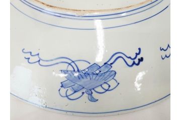 上手物　江戸期　古伊万里　色絵　山水松鶴　富士山　約56cm　1尺8寸　緻密な美しい絵付けに見惚れる大皿(尺皿、風景、和皿、和食器、一尺八寸)(R-081867)