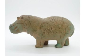 イギリス　BMP(大英博物館?)　カバ　存在感のある置物3点セット(青いカバ、エジプト、動物、アニマル、オブジェ、ディスプレイ)(R-081871)