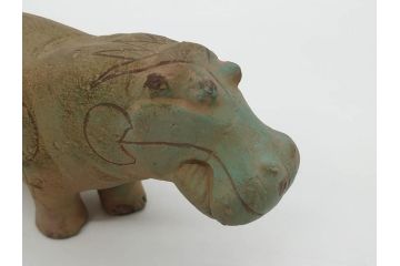 イギリス　BMP(大英博物館?)　カバ　存在感のある置物3点セット(青いカバ、エジプト、動物、アニマル、オブジェ、ディスプレイ)(R-081871)
